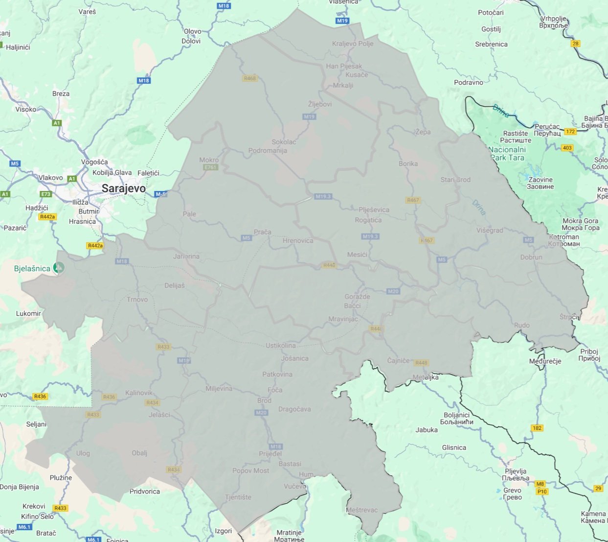 Mapa Istočna Bosna